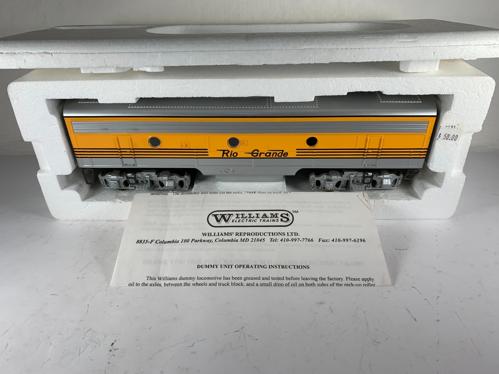 WILLIAMS ELECTRIC TRAINS #945724, RIO GRANDE EMD F-7 B UNIT (NON-POWERED), OB