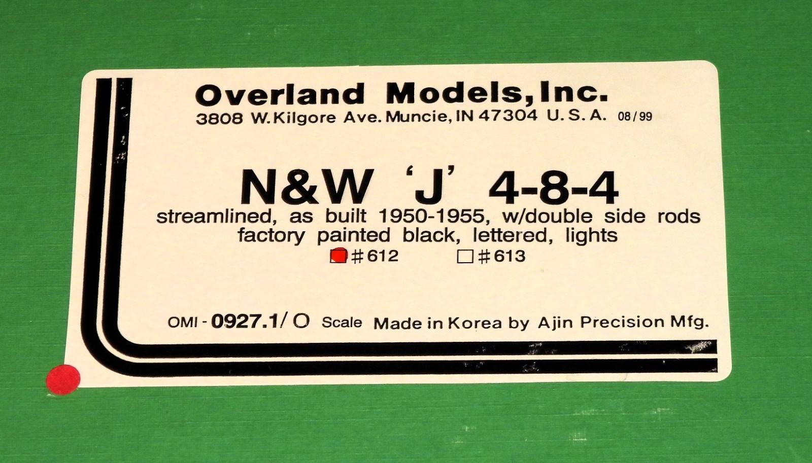 O Brass N&W J-Class 4-8-4 Steam Locomotive #612 Overland Models 0927.1