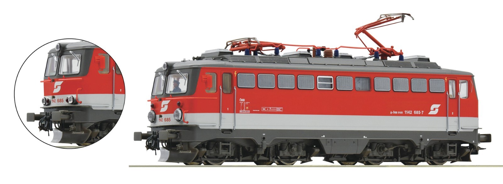 ROCO 70604 OBB Locomotive 1142 685 – 7 Red White Livery Gray Frame Ep. VI