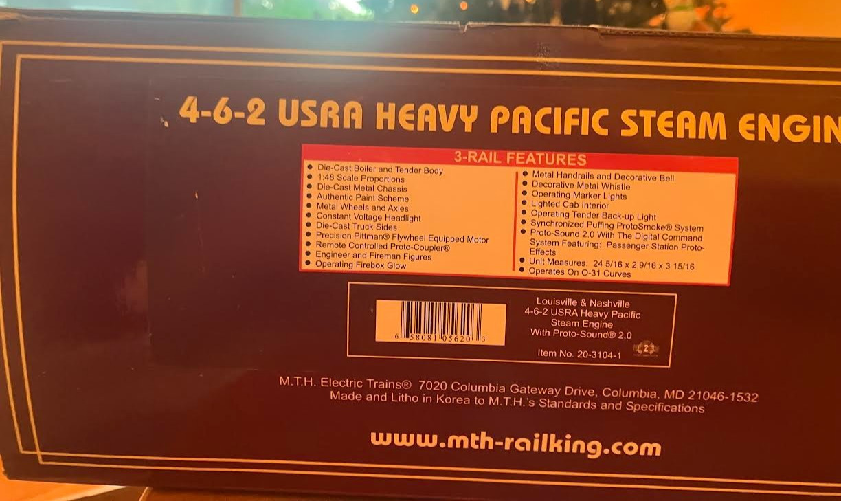 MTH Pre 3R Ps2 w/BCR 20-3104-1 4-6-2 Louisville & Nashville Heavy Pacific SL