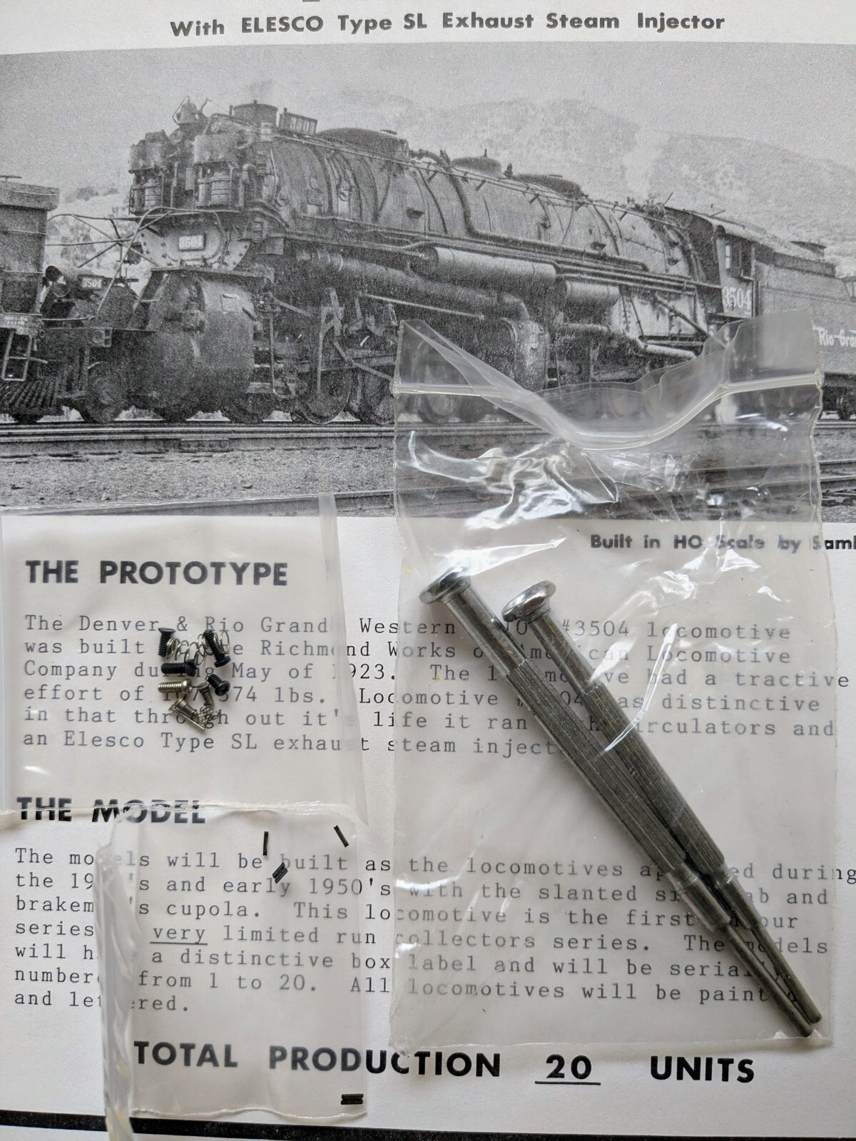 *1 OF 20! W&R BRASS D&RGW L-107 2-8-8-2 W/ EXHAUST STEAM INJECTOR HO *RUNS G@@D!