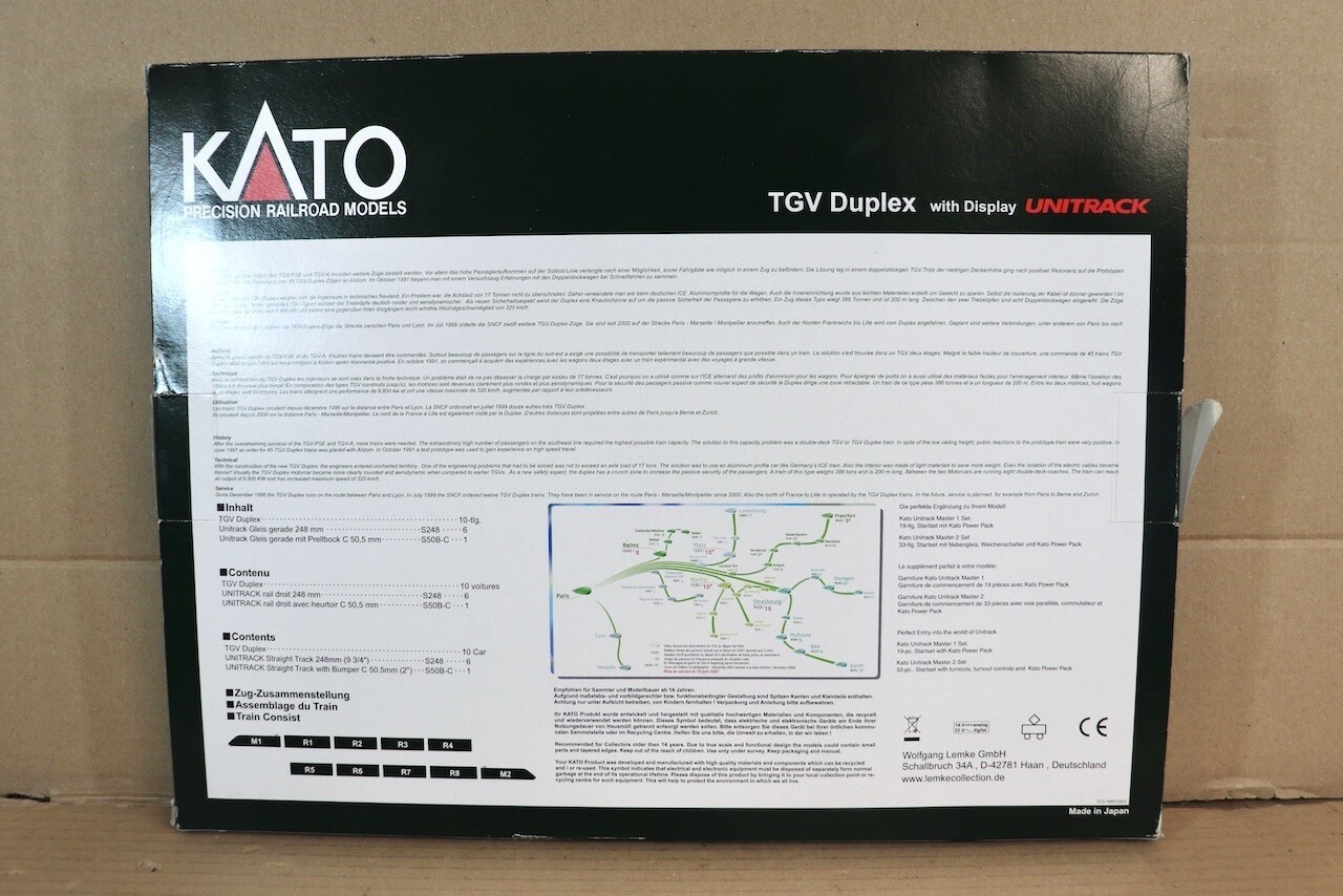 KATO K10917 SNCF TGV DUPLEX ELECTRIC LOCOMOTIVE 10 CAR DISPLAY SET & LIGHTS on