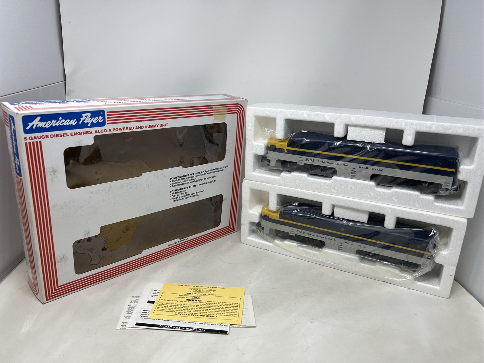 American Flyer S Gauge C&O PA-1 Diesel Locomotives Powered & Dummy 6-48102 LNIB
