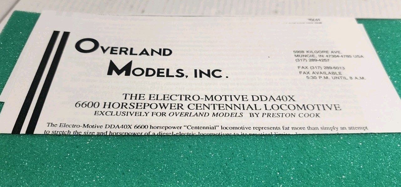 Overland Models HO Scale Brass UP DD40AX DIESEL w/o Anti Climber