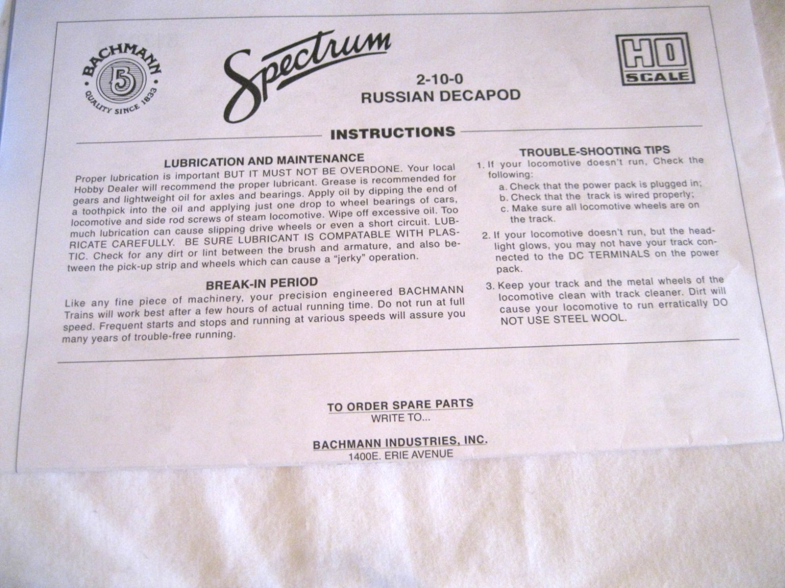 HO Spectrum 2-10-0 ACL Russian Decapod engine #8003 in original box [Lot 80]