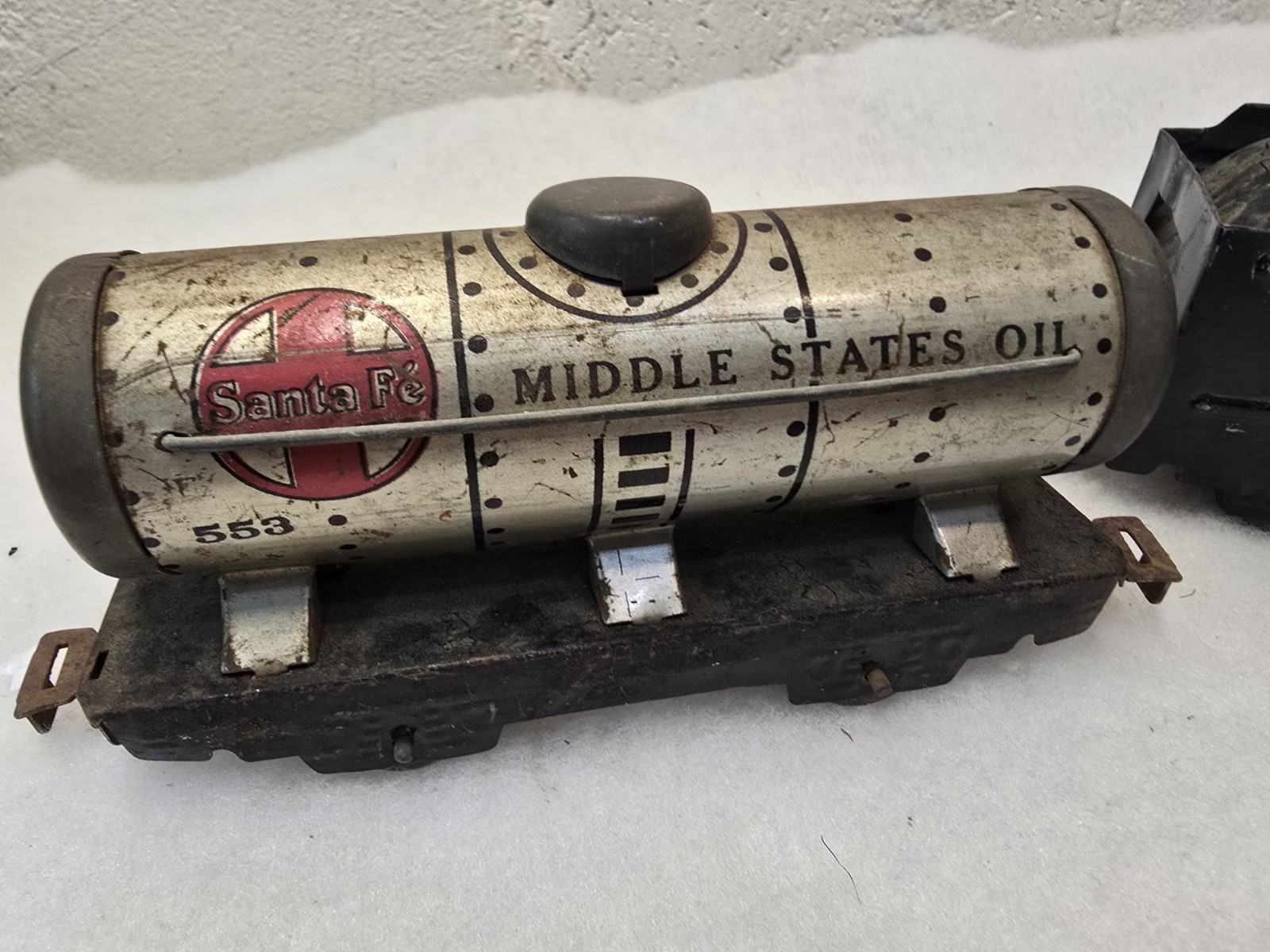 Vintage MARX Pre WAR Steam Locomotive and cars 2 manual switch tracks. Antique