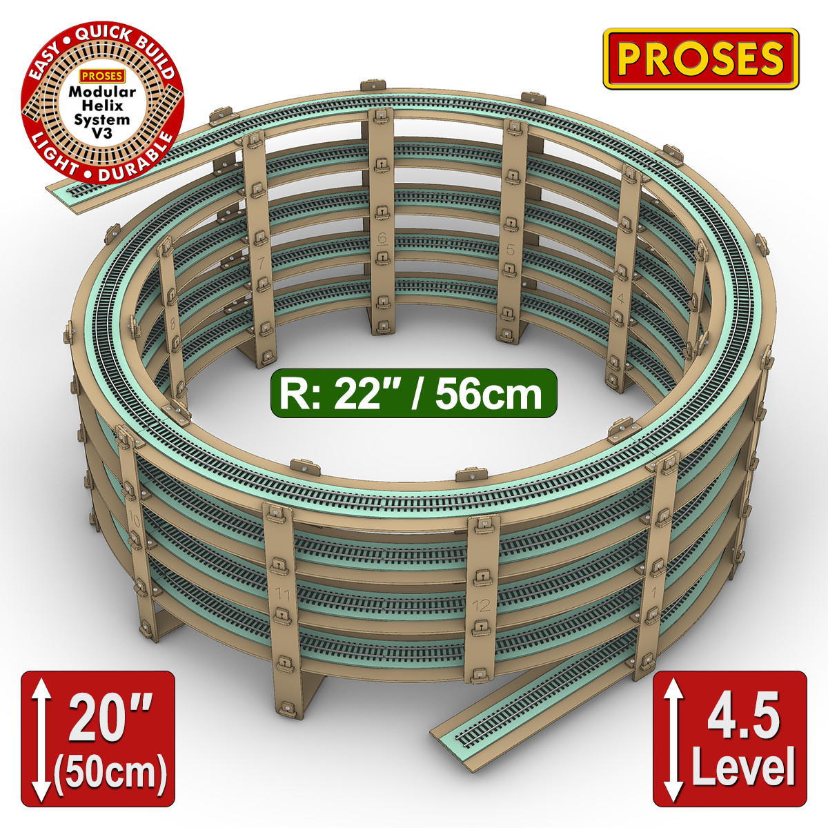 HO Scale Single Track Helix For Model Trains Radius: 22″ Height 20″, 4.5 Levels