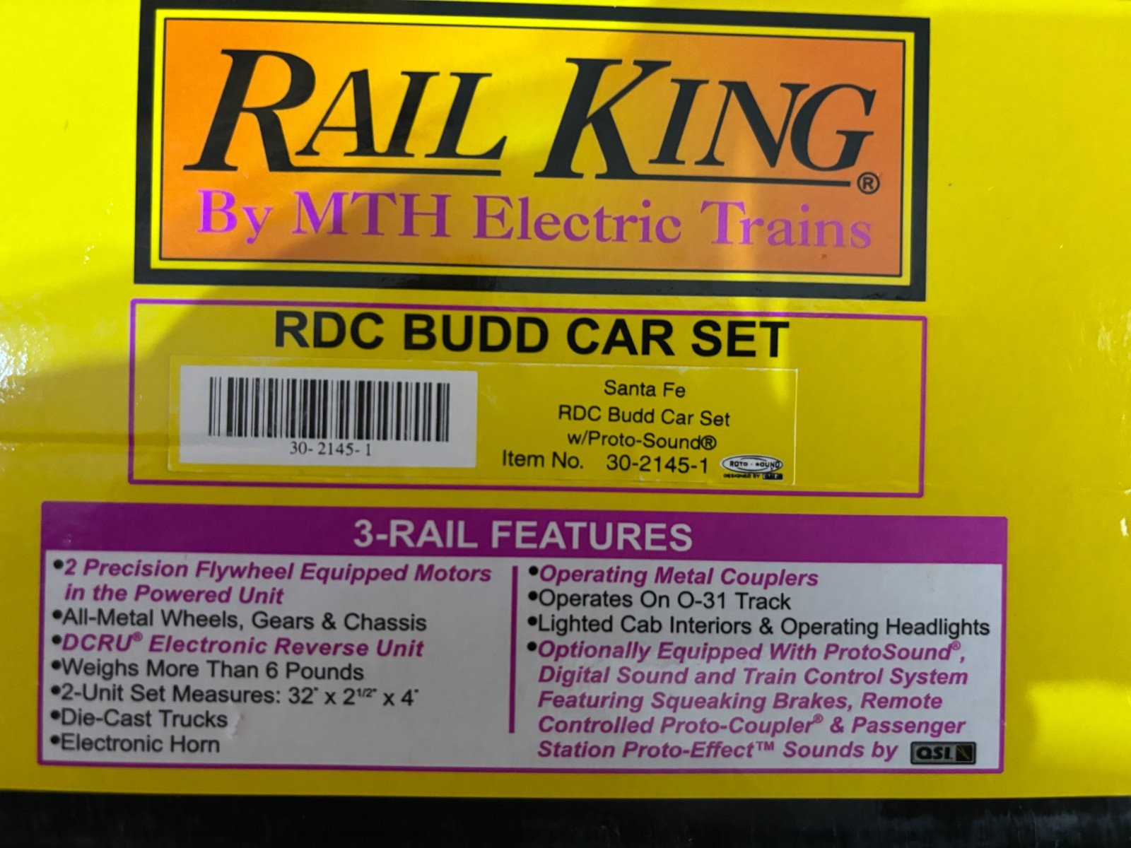 MTH 30-2145-1 Santa Fe RDC Budd Car Set ProtoSound O Gauge RailKing w/Box