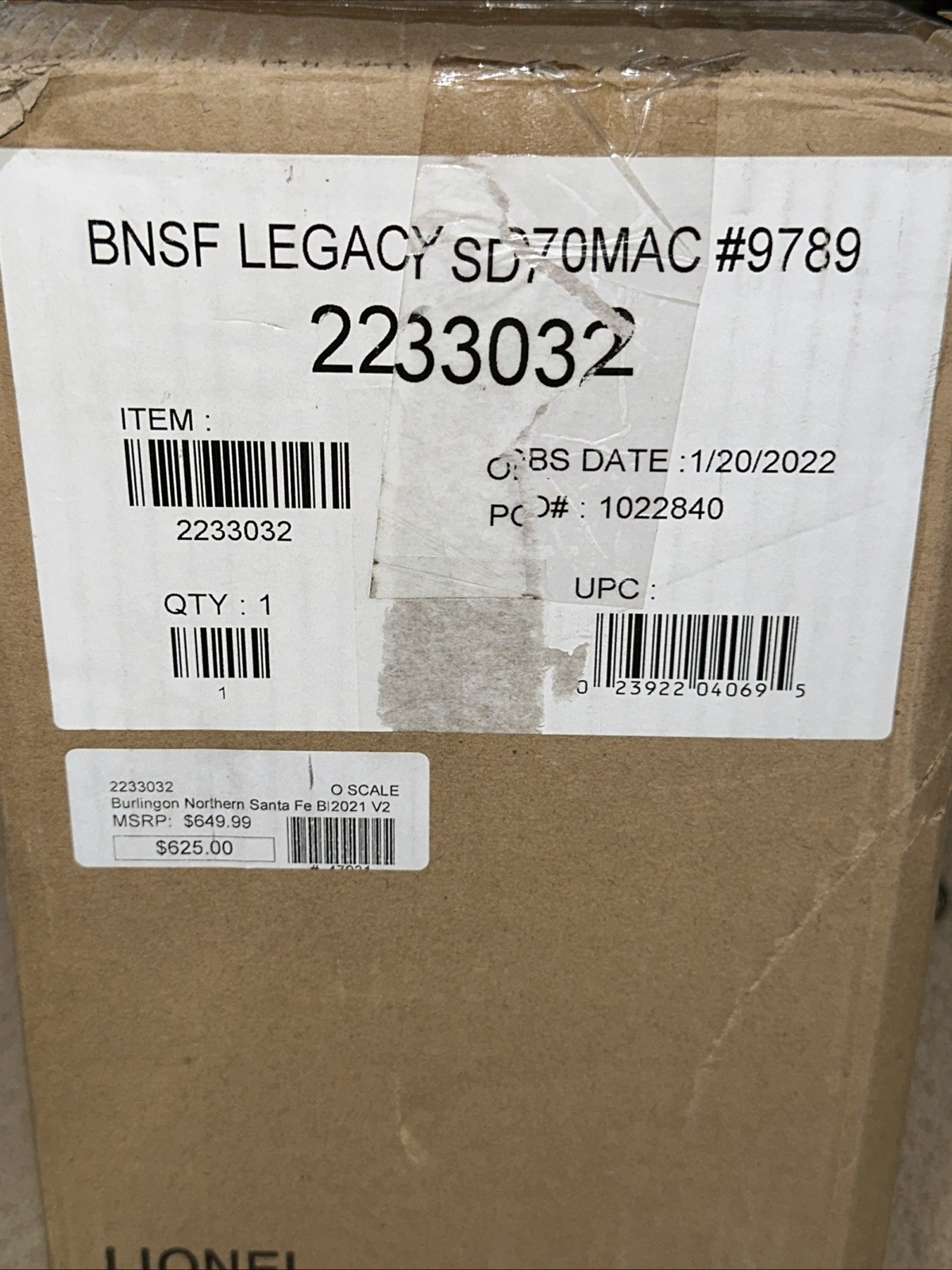 Lionel LEGACY 2233032 BNSF SD70MAC Diesel Locomotive #9789 O-Scale Heritage NEW