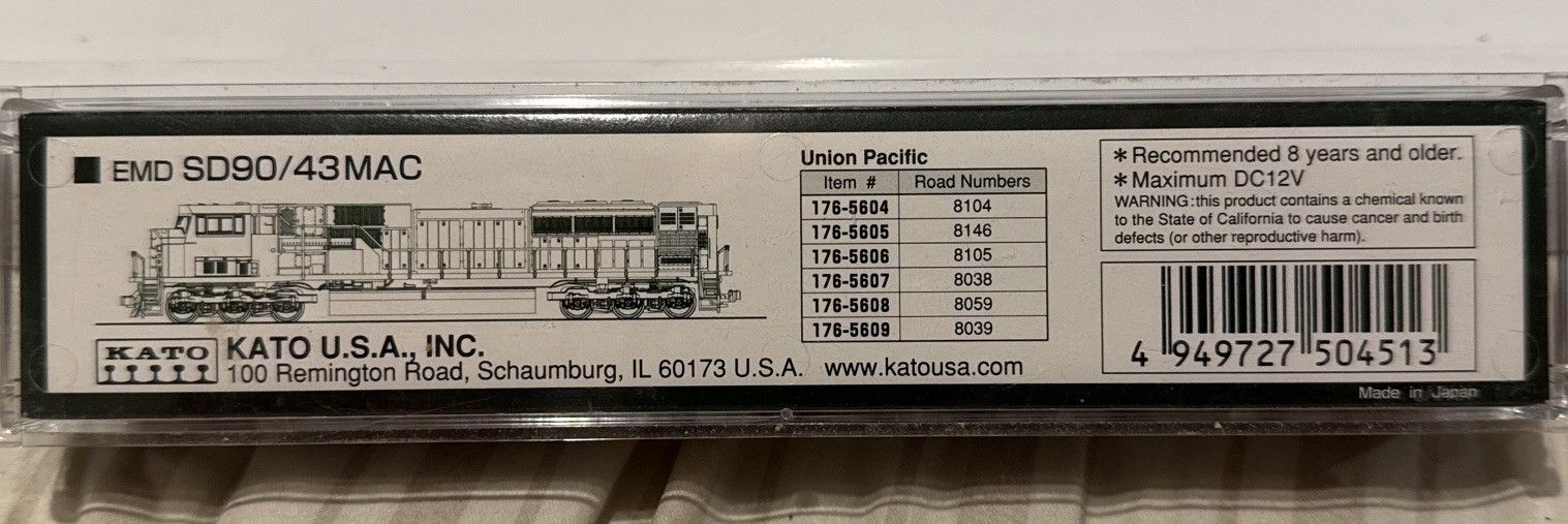 Kato 176-5609 N Scale Union Pacific SD90/43MAC Diesel Locomotive #8039 NIB NEW