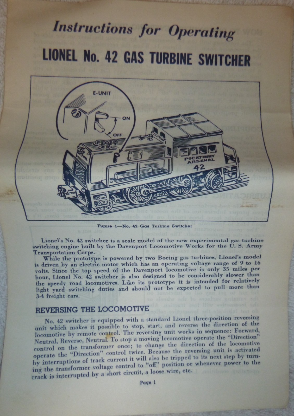 Lionel 42 Picatinny Arsenal switcher – OB and instructions