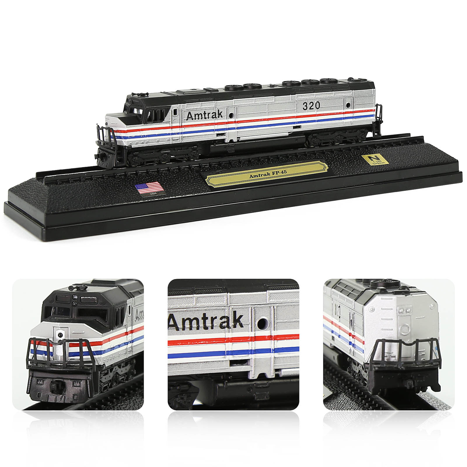 N Scale Model Railroad Static Plastic Locomotives with Base and Display Case