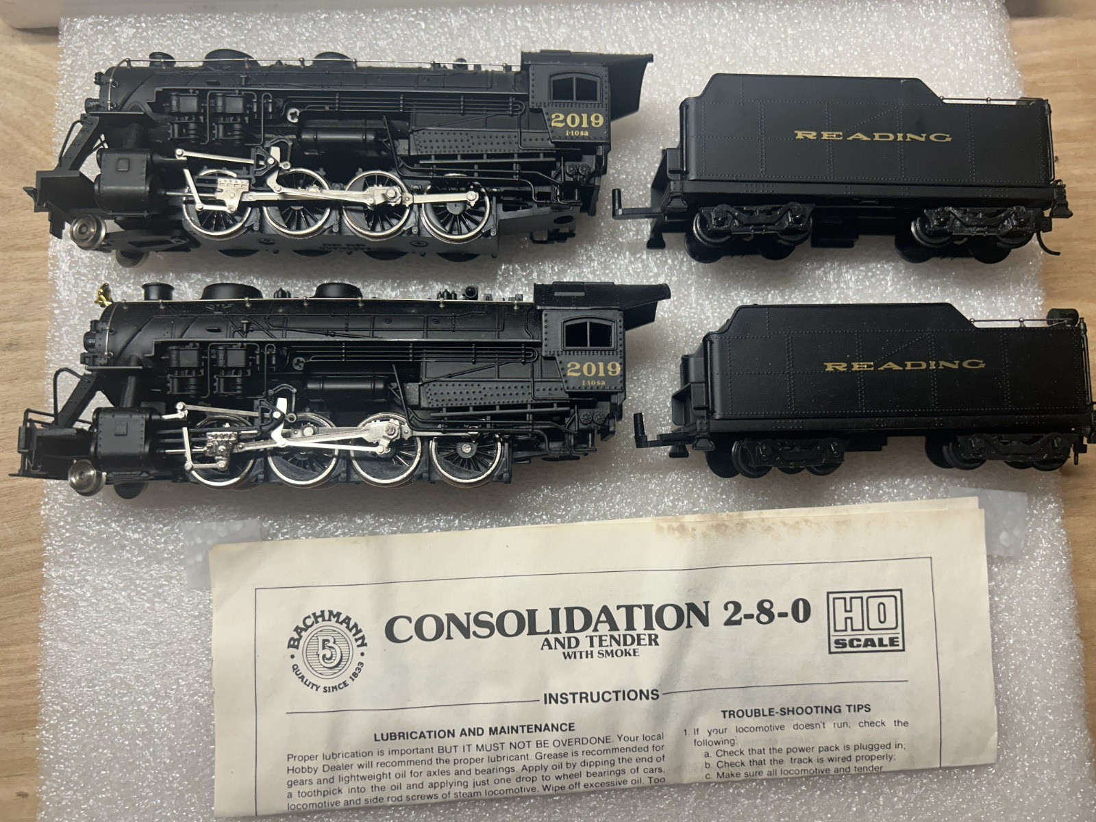 2 each Bachmann HO Reading 2-8-0 Consolidation USRA Steam Engine #2019 * READ *
