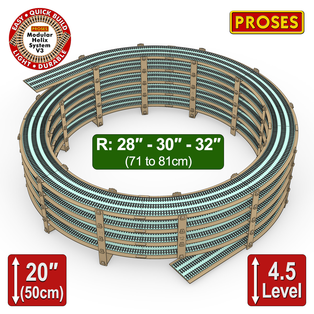 30″ Radius Helix For 28″ – 30″ – 32″ Tracks (Best for HO scale) for Model Trains
