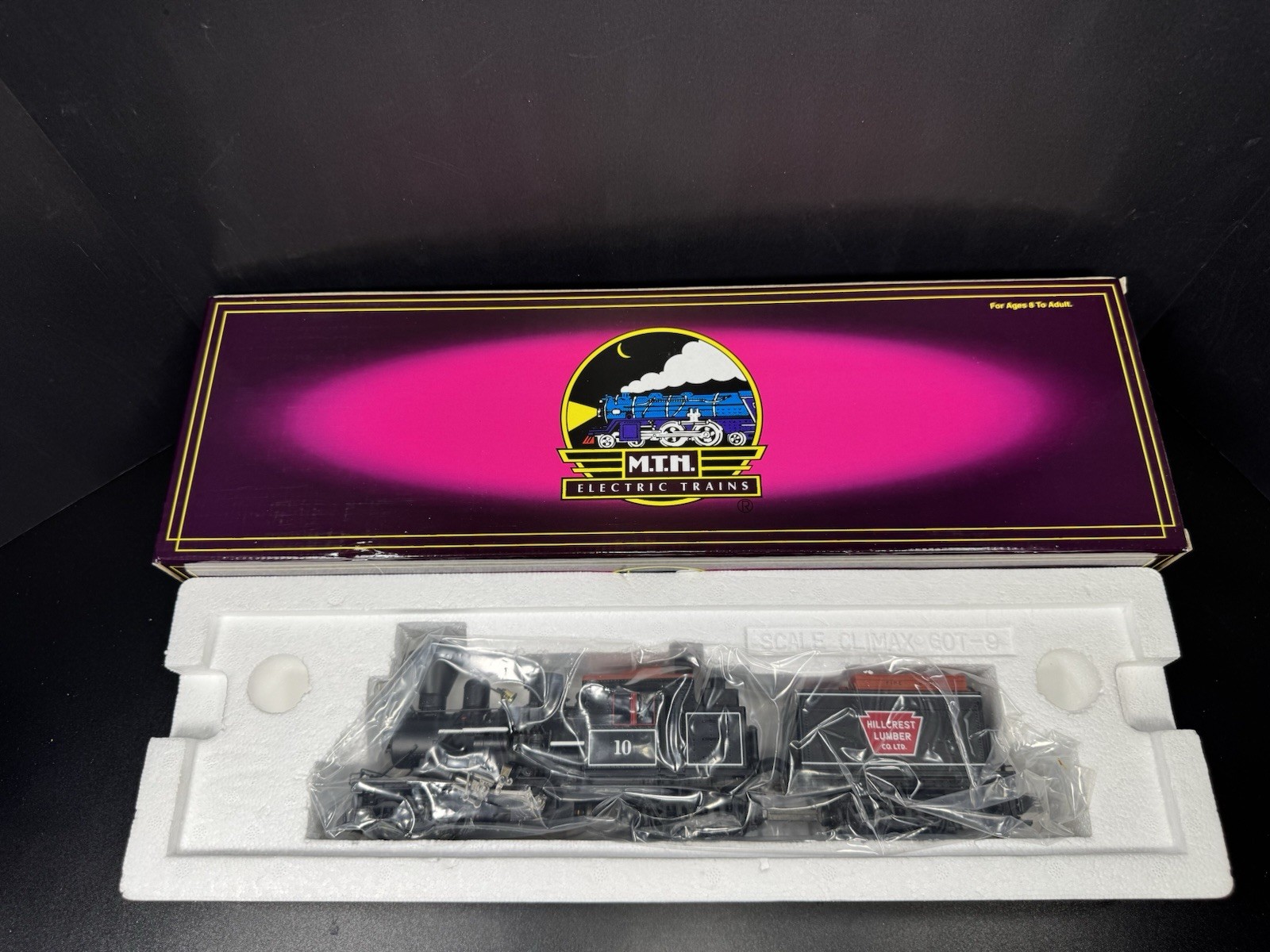 MTH 20-3039-1 Hillcrest Lumber Clmax logging steam engine #10 PS2 BCR LNIB