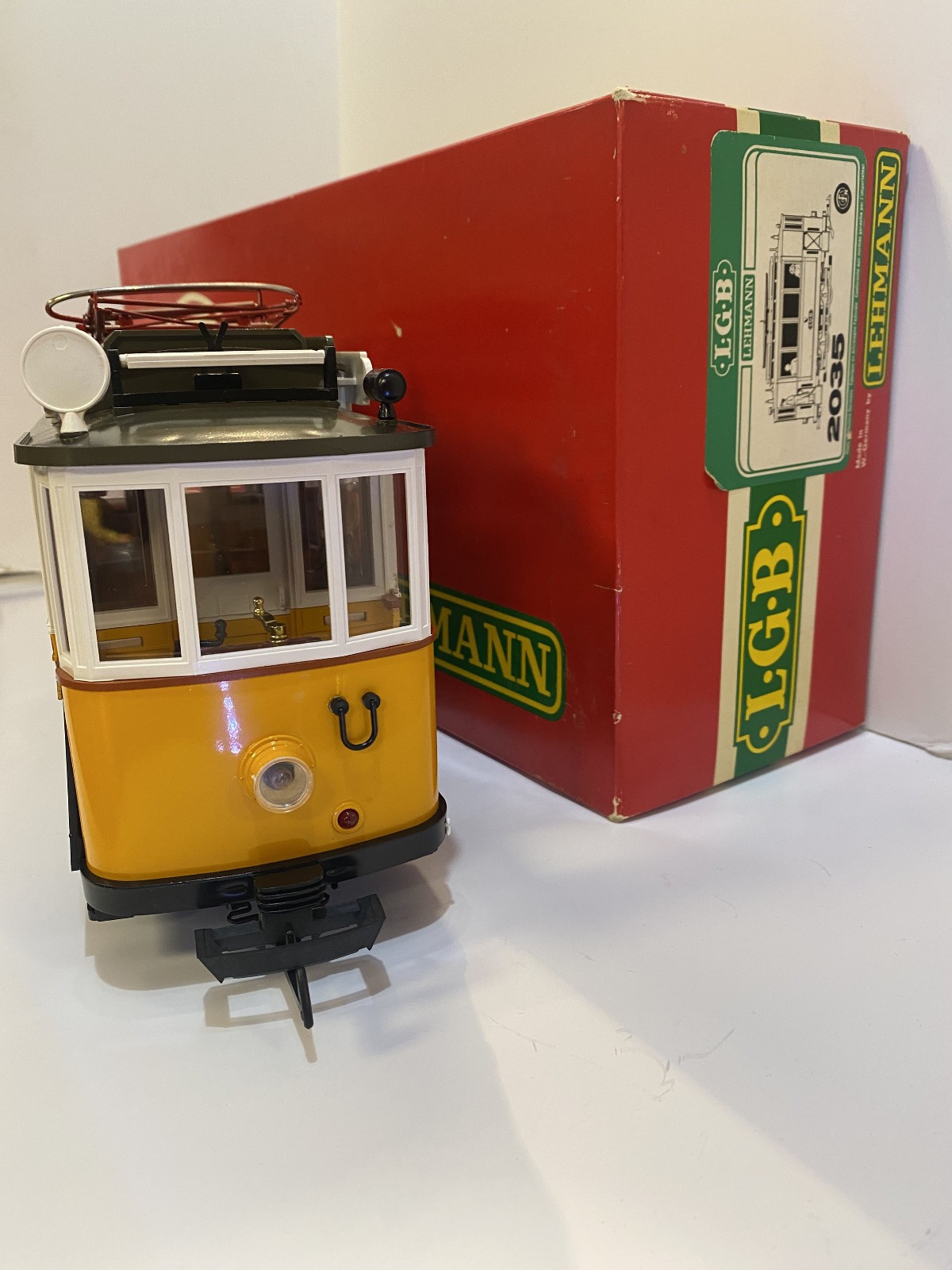 LGB 2035 G Scale Unlettered Yellow Motorized Trolley Used W/ Box & Sticker Sheet