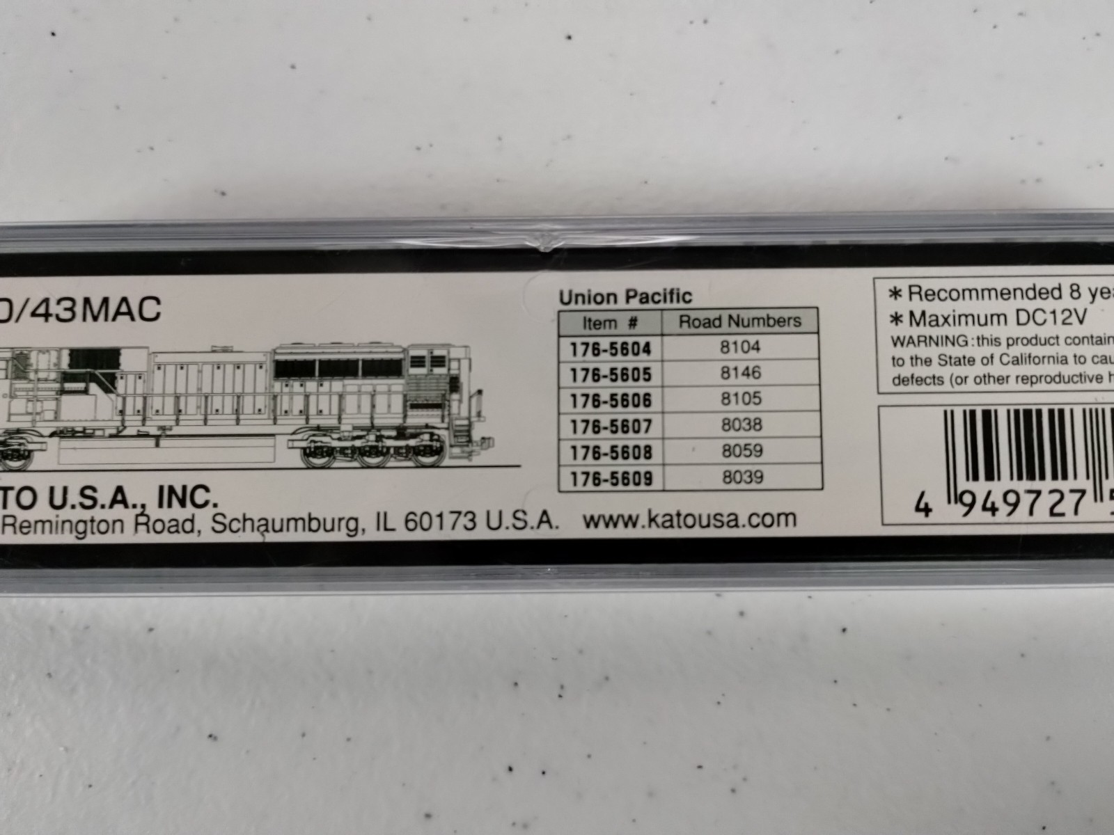 DC KATO N-Scale #176-5604 EMD SD90/43MAC UP #8104 Union Pacific NOS