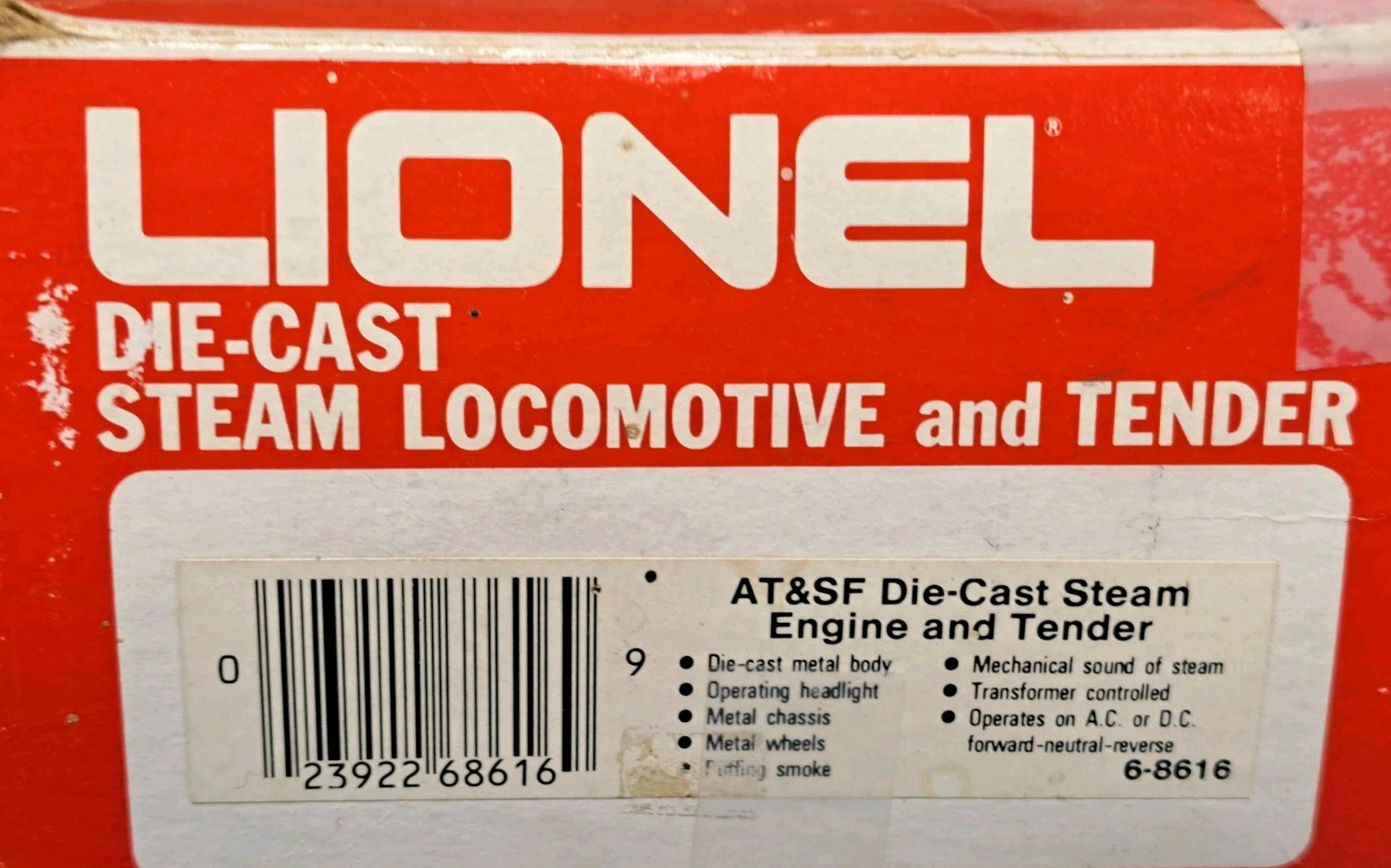 Lionel 6-8616 AT&SF Die-Cast Steam Locomotive & Tender 1:48 O Scale Model Train
