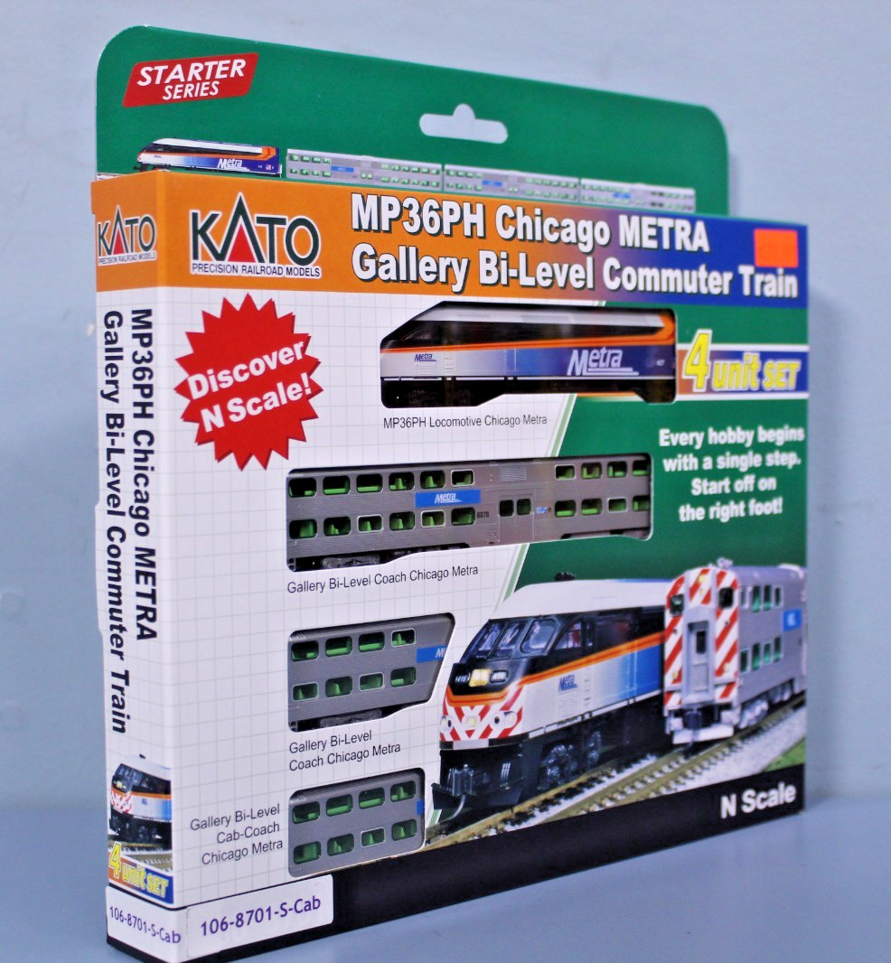 Kato 106-8701S-Cab MP36PH Chicago Metra Gallery Bi-Level Commuter Train N-Scale