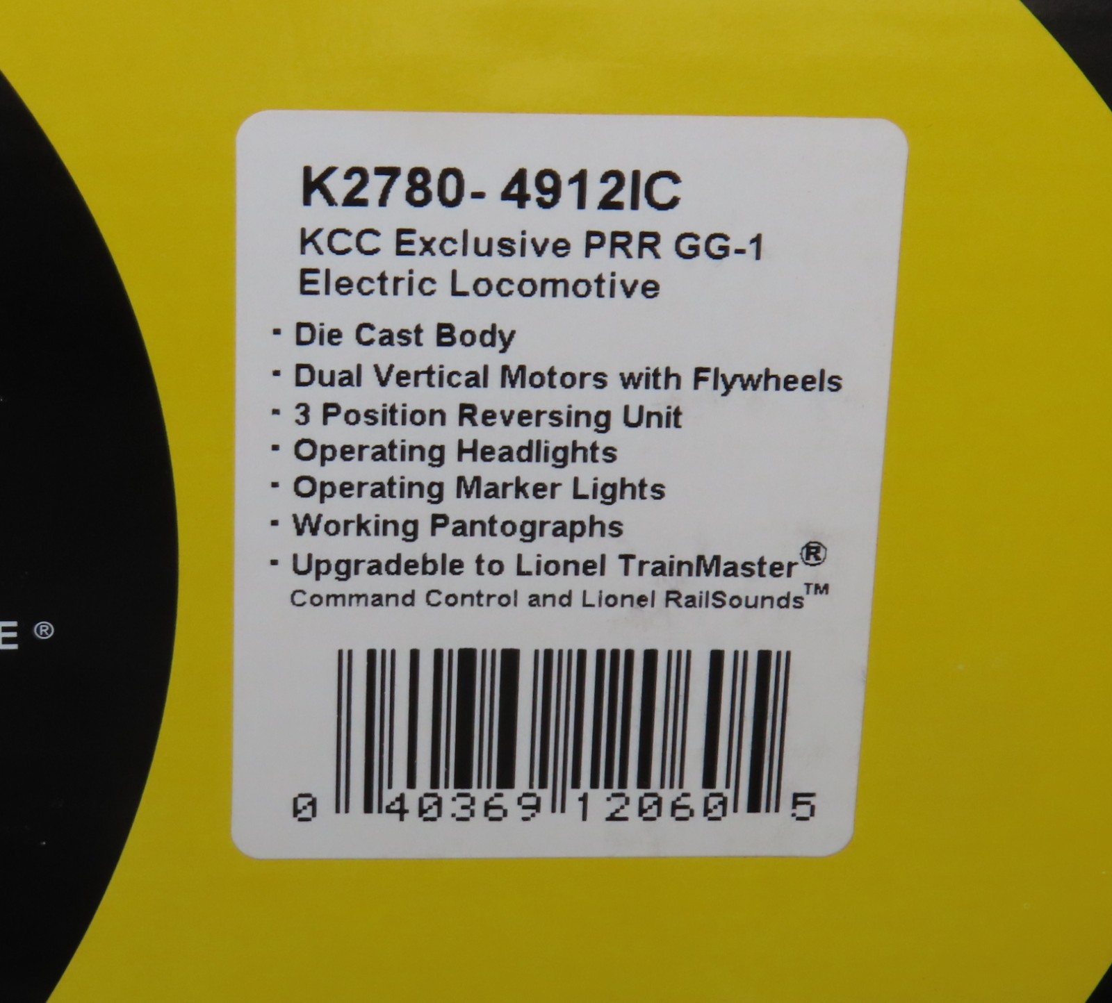 K-Line Pennsylvania GG-1 Electric Locomotive KCC Exclusive Tested K2780-4912IC O