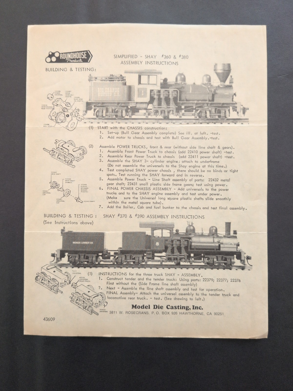 Shay Roundhouse Locomotive 360 Manual Instruction Sheet – 16 Pages
