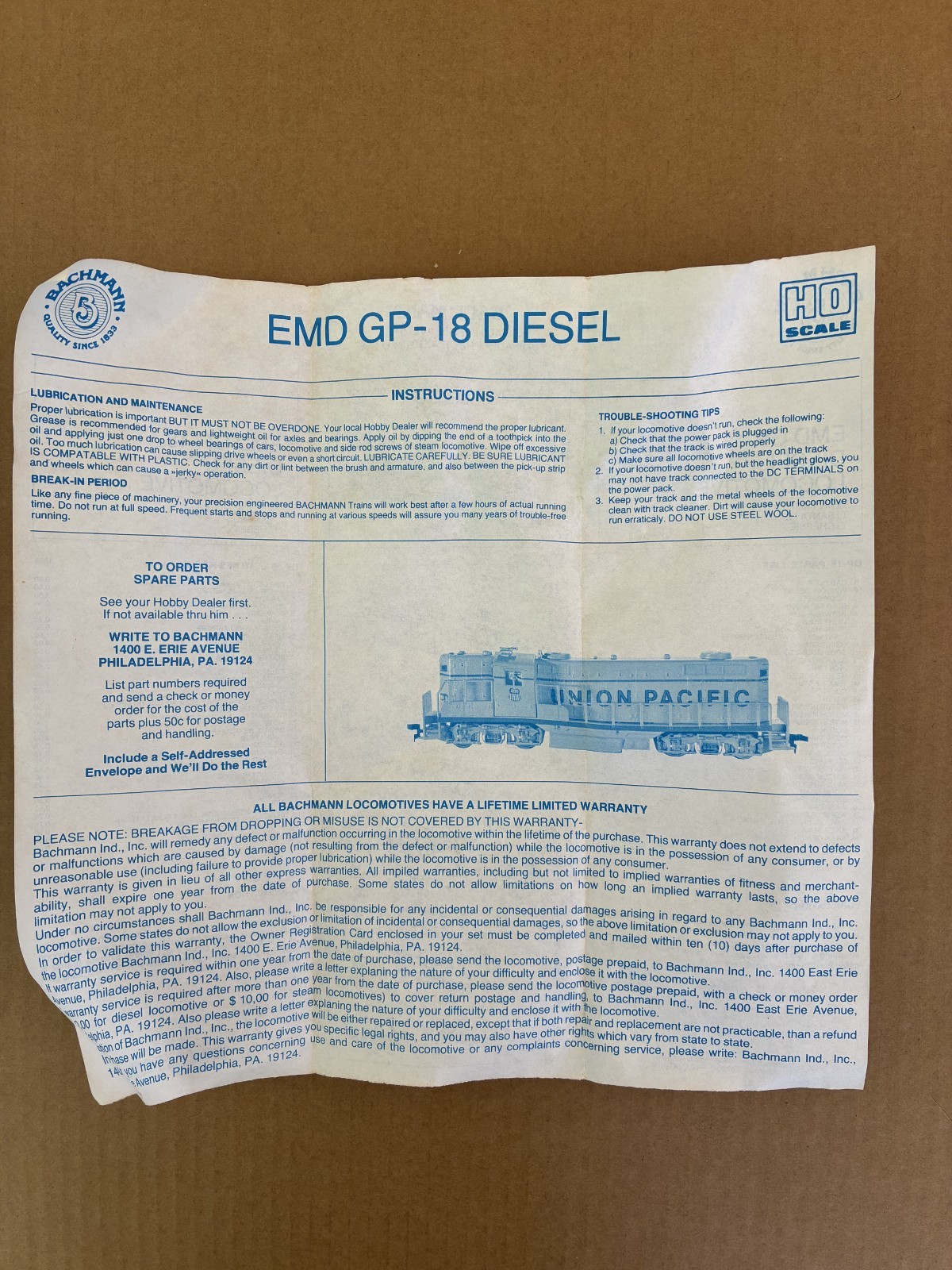 Bachmann HO Diesel Locomotive Union Pacific Untested Yugoslavia +FAST SHIPPING!