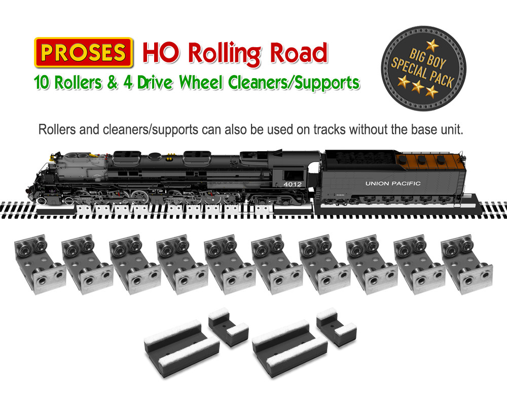 HO SCALE / GAUGE ROLLING ROAD BIG BOY SPECIAL EXTENDED PACK with 10 ROLLERS