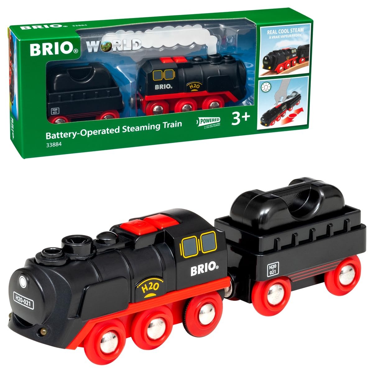 BRIO Battery Operated Steaming Train Set with Real Steam Lights and Motion