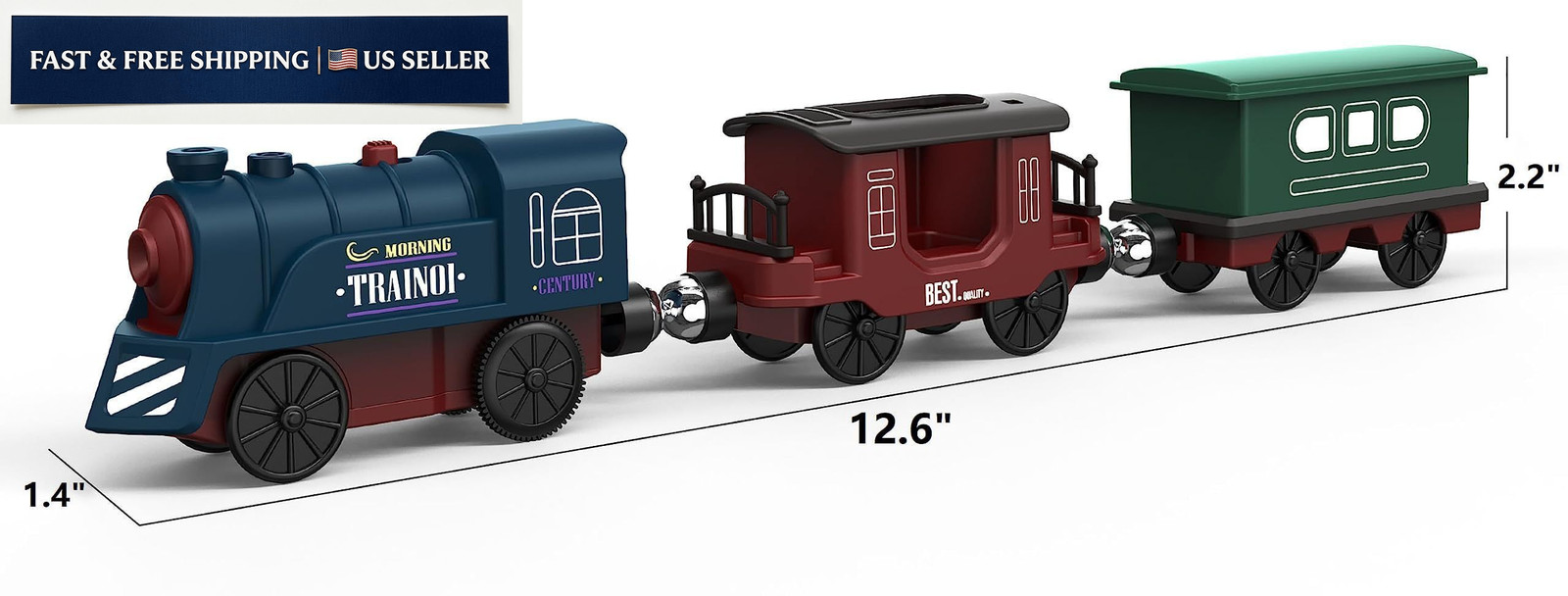 Battery Operated Train for Wooden Track, 3Pcs Motorized Small, Deep Blue