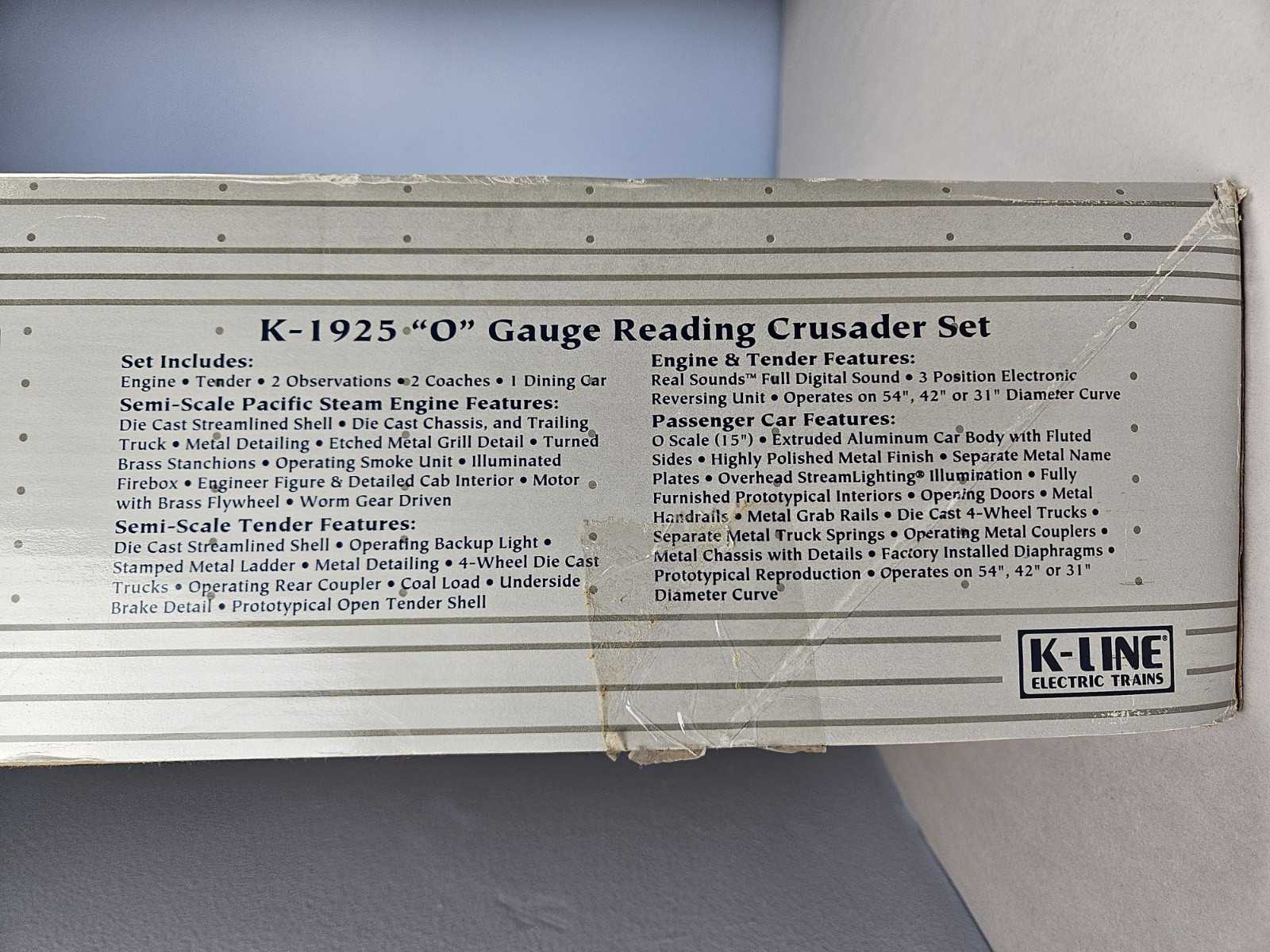 Used K-Line K-1925 O Gauge Reading Crusader Passenger Train Set Boscov’s 1/1000