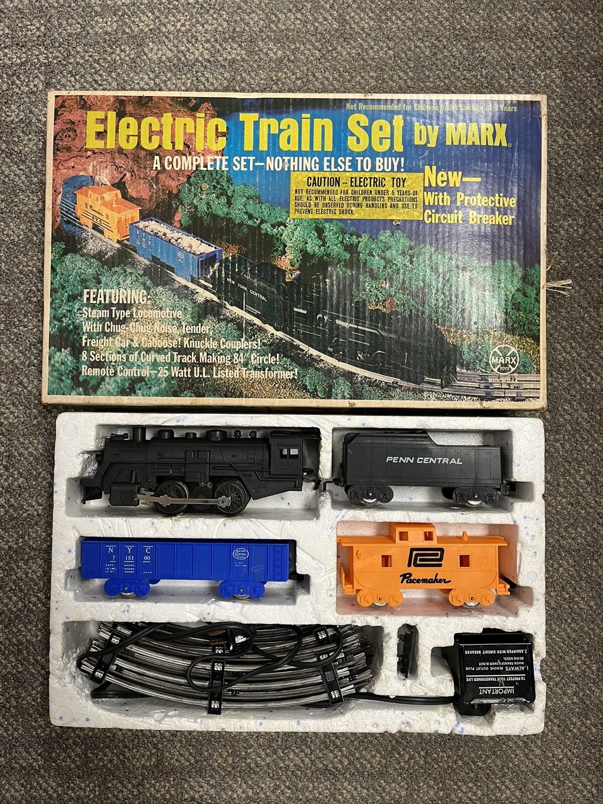 + Marx Vintage O Gauge #4305 Steam Locomotive Freight Car Set w/ Box *ST