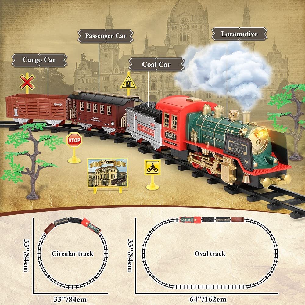 RC Train Toy Remote Control Train w/Smoke Real Sound Light Birthday Gift For Kid