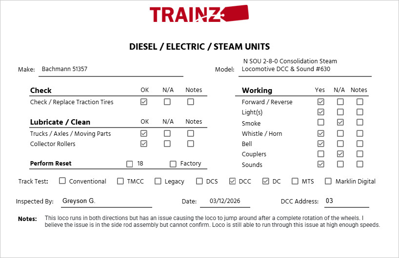 Bachmann 51357 N SOU 2-8-0 Consolidation Steam Locomotive DCC & Sound #630 EX