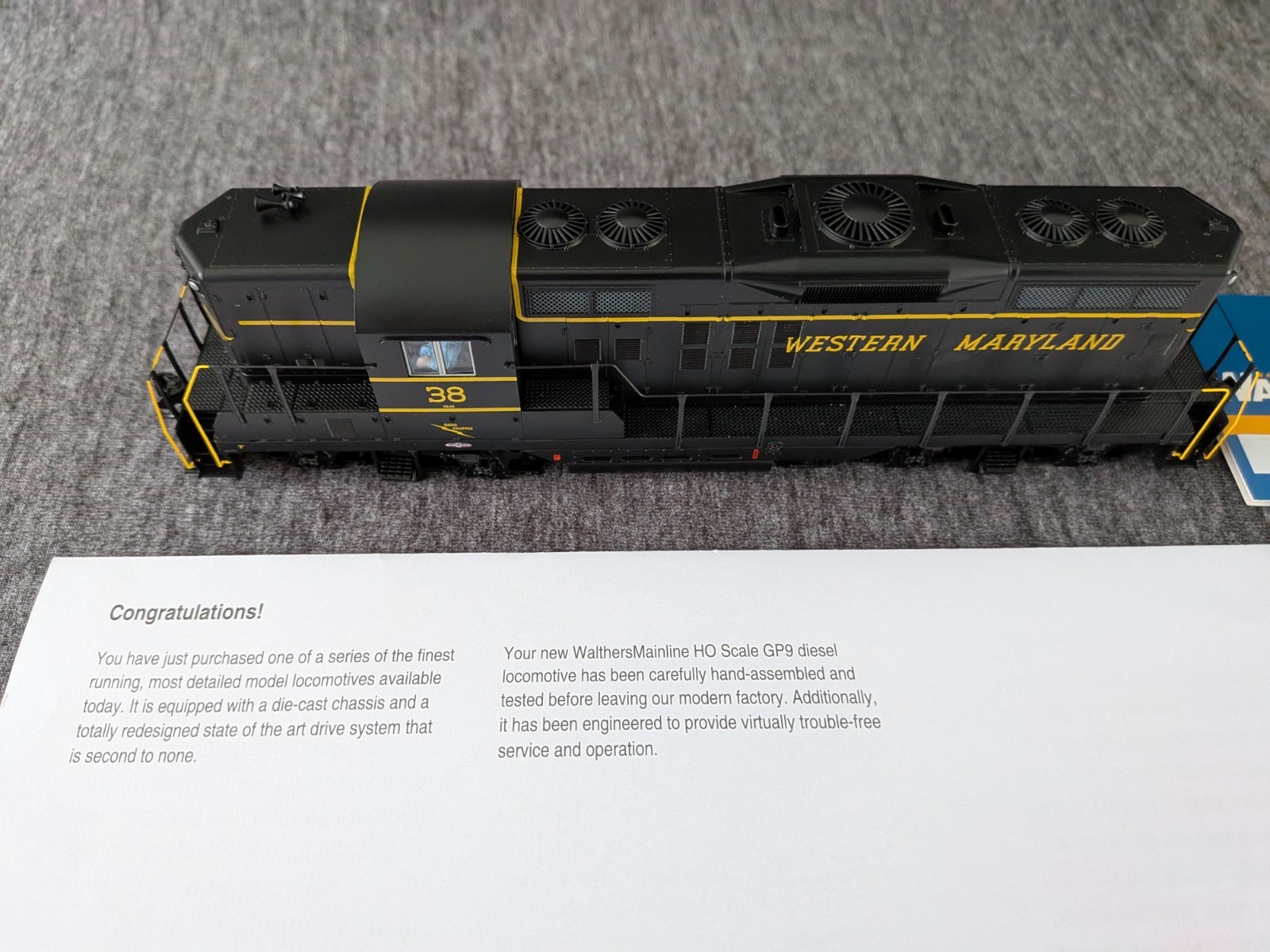 Walthers Mainline HO GP9, Western Maryland #38, #910-10490, DCC Ready.