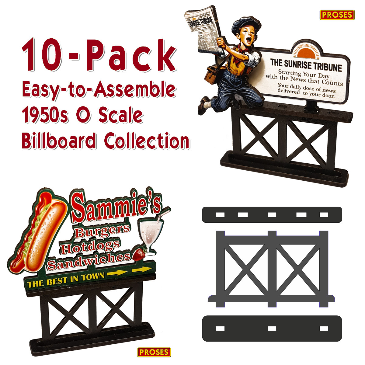 10 X 1950s O Scale Billboards for Model Railroad Layouts – with Cut-Out Images