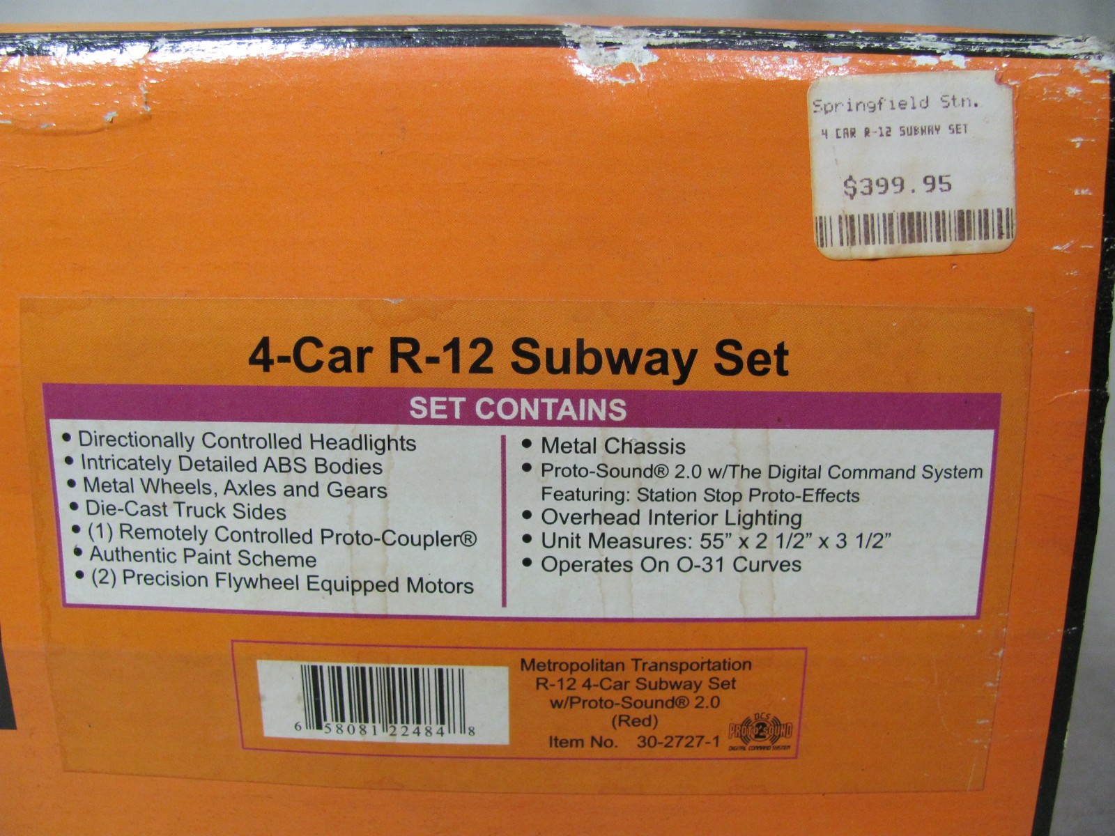 MTH RAIL KING METROPOLITAN TRANSPORTATION R-12 4-CAR SUBWAY SET PROTO-SOUND NOB