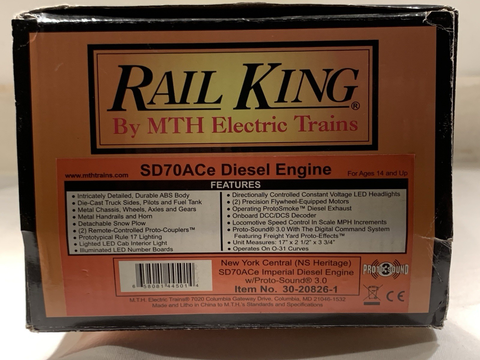MTH RAILKING NEW YORK CENTRAL (NS HERITAGE) SD70ACE DIESEL ENGINE PS3 30-20826-1