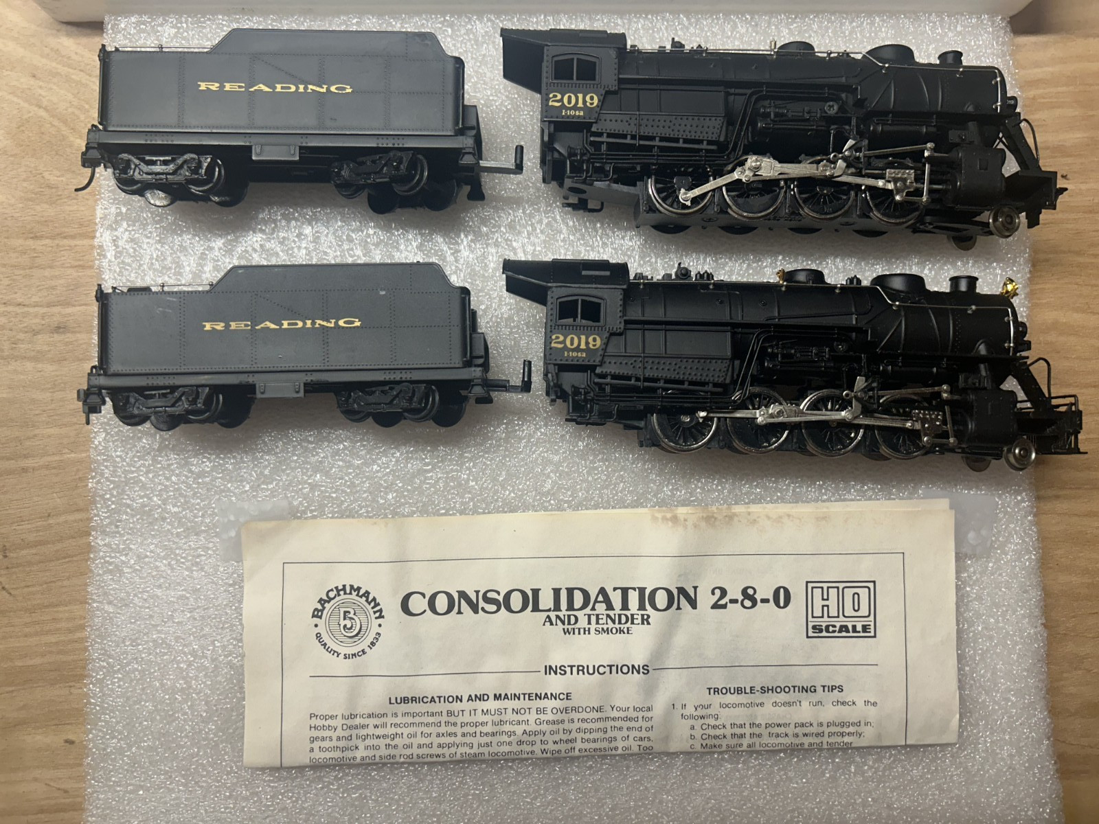 2 each Bachmann HO Reading 2-8-0 Consolidation USRA Steam Engine #2019 * READ *