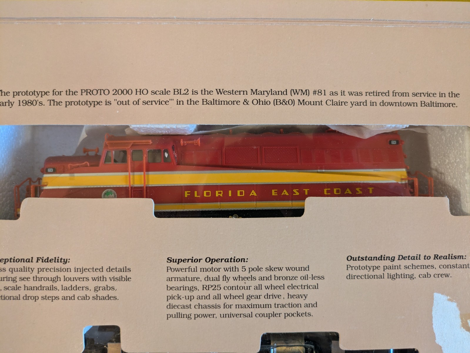HO EMD BL2 FEC Florida East Coast DC NIB NOS # 8355