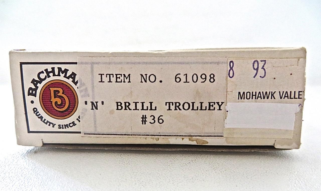 BACHMANN #61090 N Gauge Main Street Brill Electric Trolley Car #36 New Old Stock