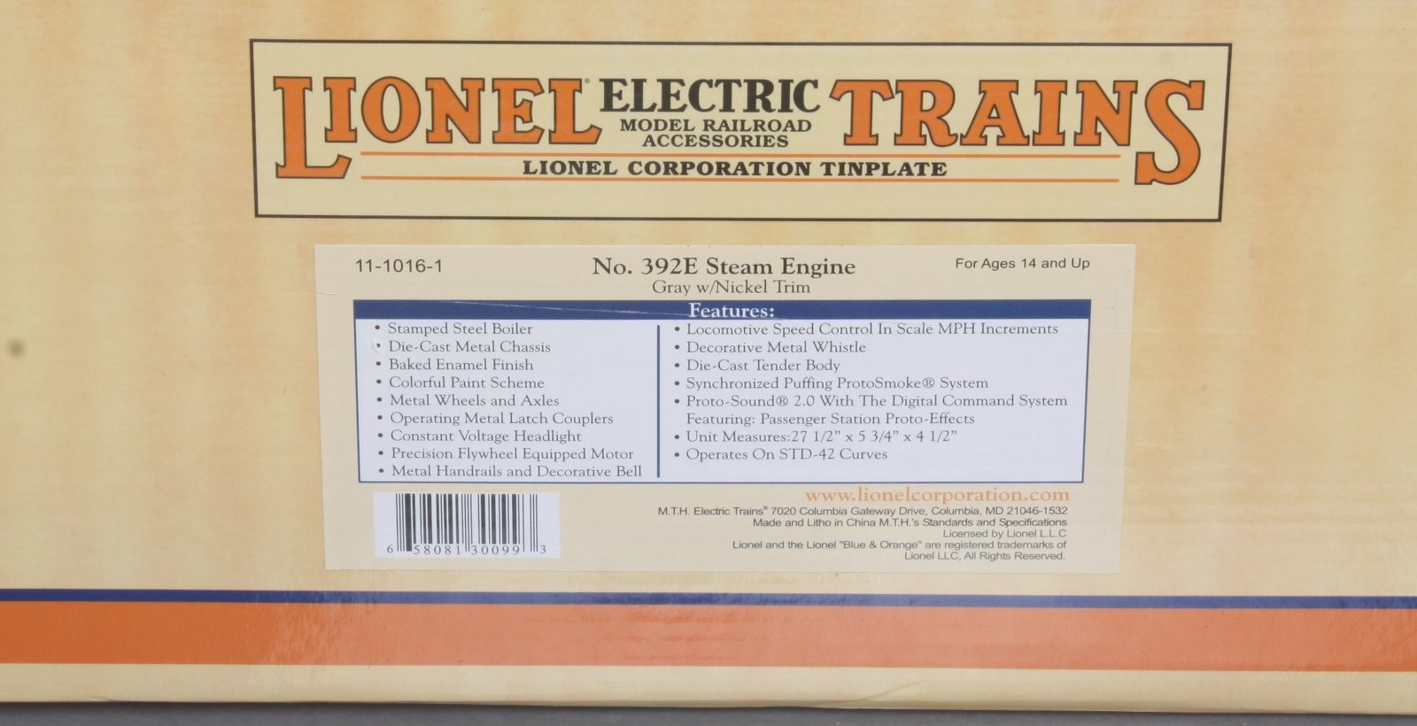 MTH 11-1016-1 Standard Gauge Pennsylvania Steam Engine w/Nickel Trim #392E w/PS2