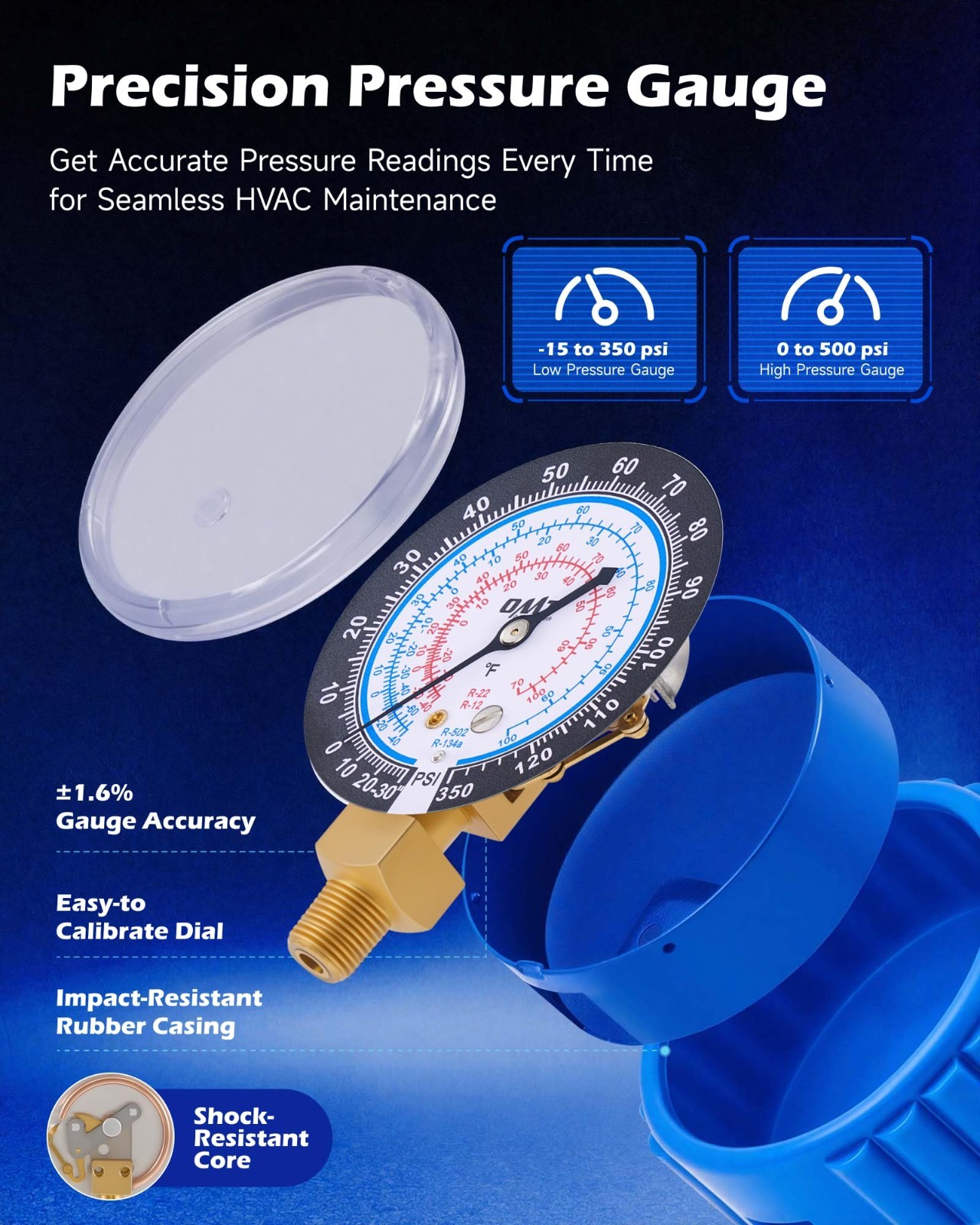 AC Gauge Set with Self-Sealing R134A Can Tap, 5FT Hoses & Adjustable Couplers –