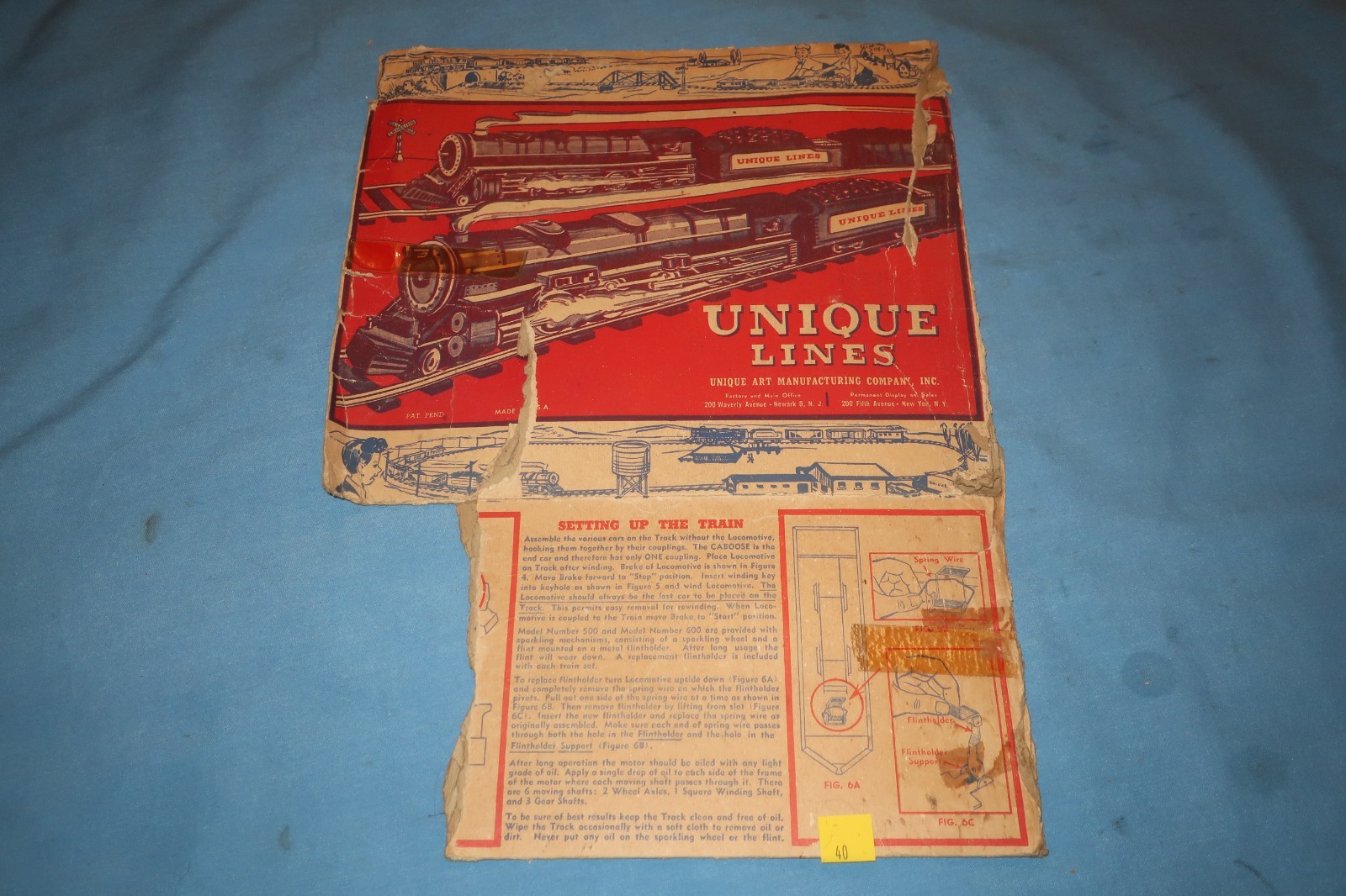 Unique Art #742 Clockwork Wind-up Locomotive & Tender Freight Set. Working. Nice