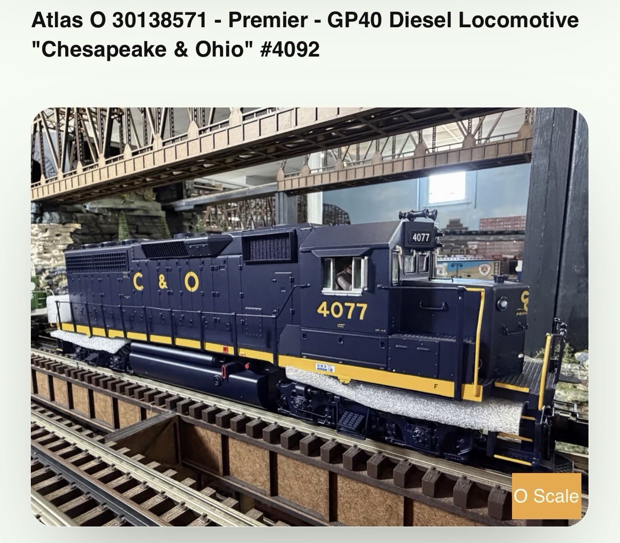 Atlas O Scale Premier EMD GP40 Diesel C&O Chesapeake & Ohio #4092 PS3 30138571