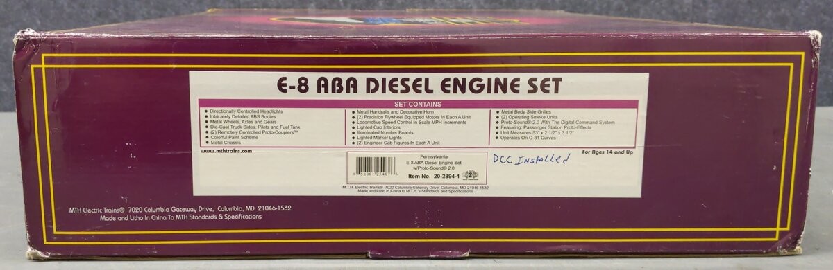 MTH 20-2894-1 O PRR E-8 ABA Diesel Engine Set w/PS 2.0 & DCC #5809A/5711A/5711B