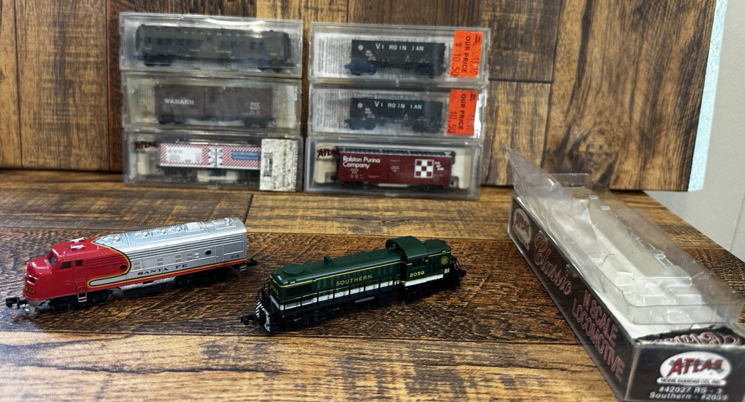 VINTAGE N SCALE TRAIN LOT BACHMANN MICRO-TRAINS LINE ATLAS LOCOMOTIVES AND CARS