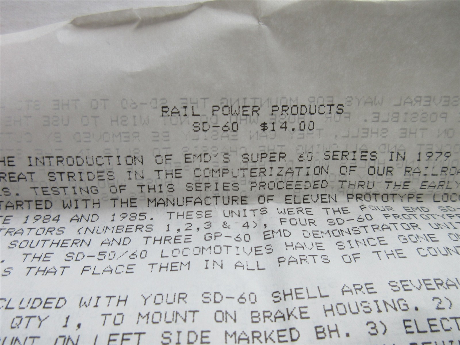 Rail Power Products SD-60 Body Shell HO scale