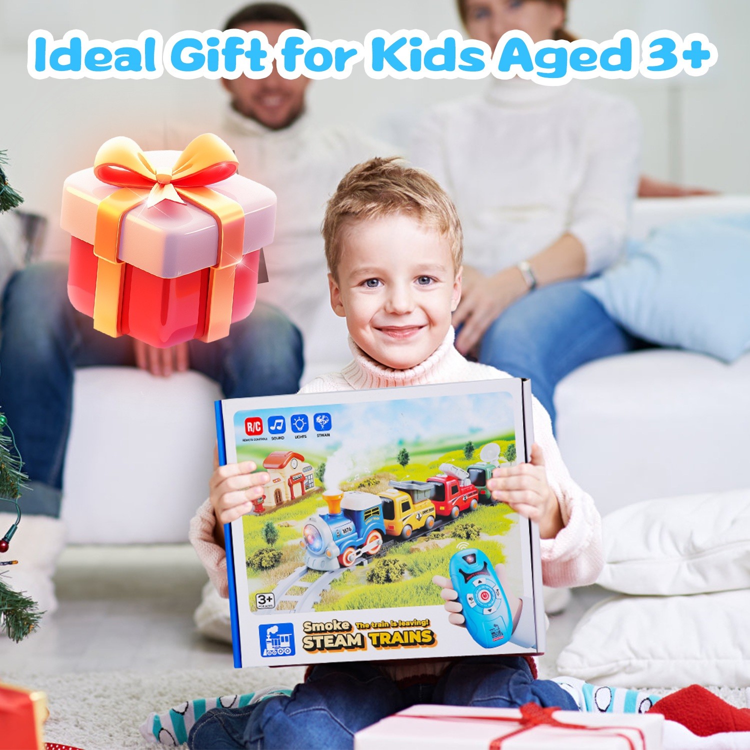 Electric Train Set Smokes Light Sound Remote Magnetic Kid Toys Locomotive Trucks
