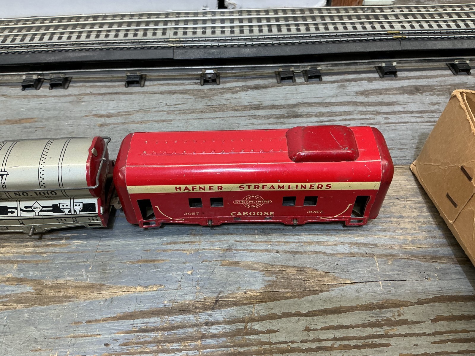 Hafner Trains Tin Wind Up Locomotive & Tender 3 Car Freight Set w/ Box
