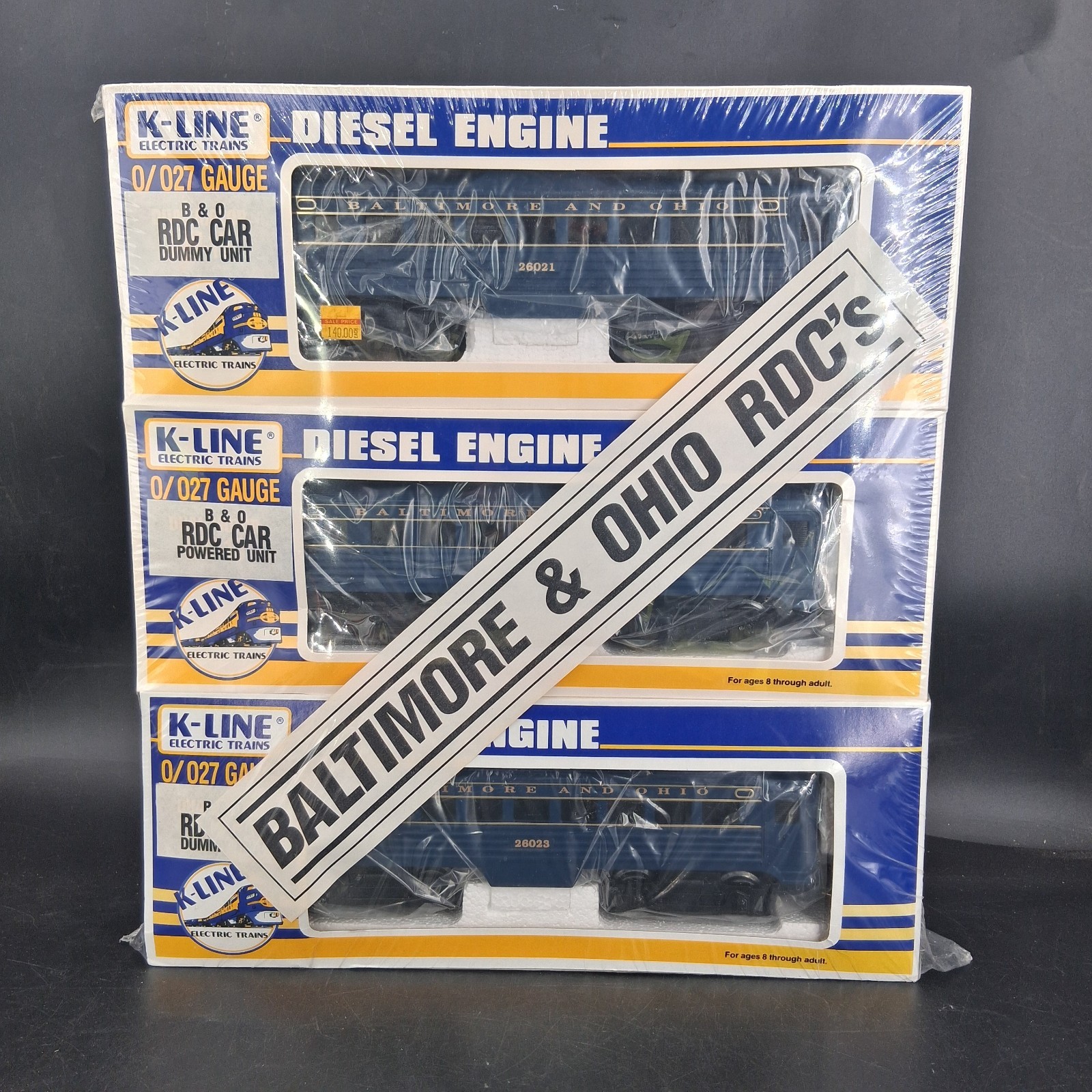 K-line O Gauge RDC Budd 3-car Set K-26022 Powered K-26023 & K-26021 Dummy Cars